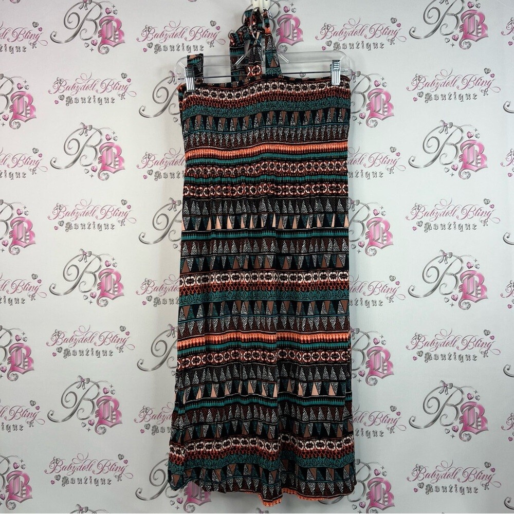 La Vie En Rose aqua dress or skirt Aztec boho pattern Black and Teal Maxi Skirt